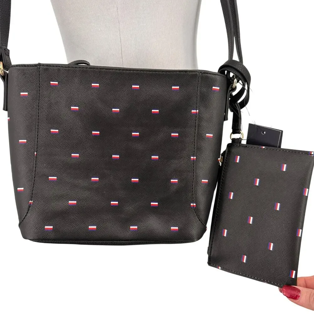 Tommy Hilfiger Women's BLACK Faux Leather Logo Crossbody Purse with Pouch NWT